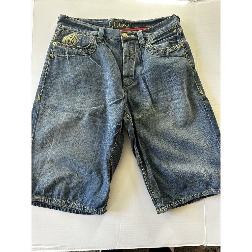Coogi Men’s Denim Shorts Size 34 Embroidered Pockets 15.5” Inseam Gold Detail